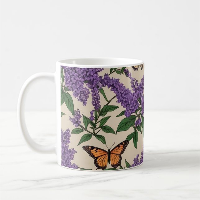 Butterfly bush lila blommor och butterflies kaffemugg (Vänster)
