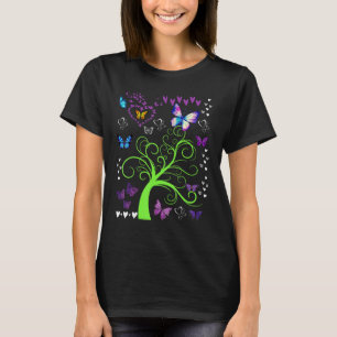 Butterfly Butterflies Circle the Träd Roligt Three T Shirt