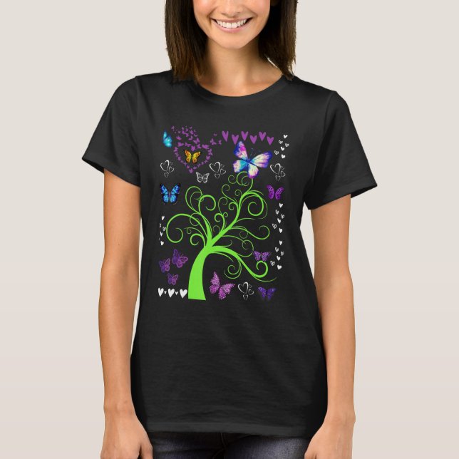 Butterfly Butterflies Circle the Träd Roligt Three T Shirt (Framsida)