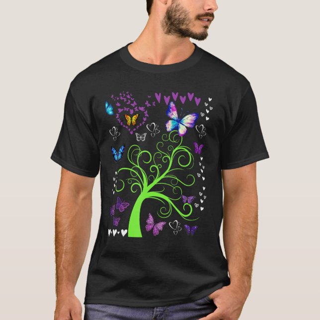 Butterfly  Butterflies Circle The Trees Fun Three T Shirt (Framsida)