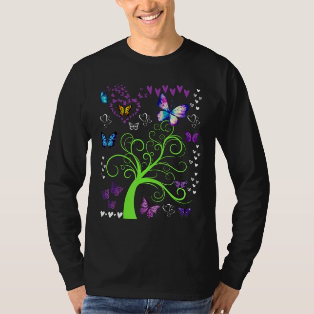 Butterfly  Butterflies Circle The Trees Fun Three T Shirt (Framsida)