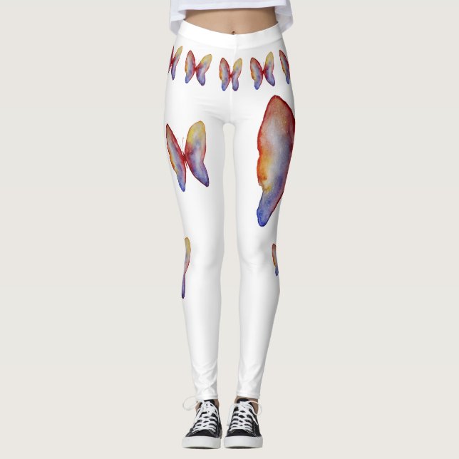 Butterfly Butterflies Watercolor Art Leggings, M Leggings (Framsida)
