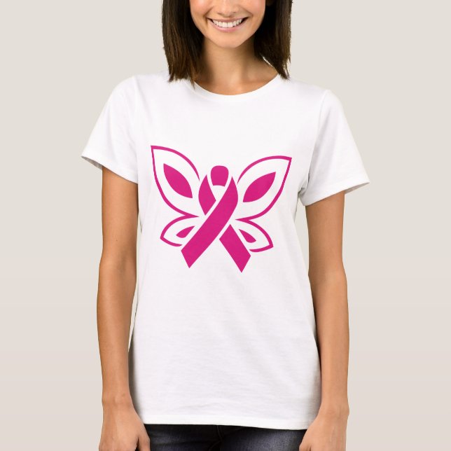 Butterfly Cancer Ribbon Rosa Färg T Shirt (Framsida)
