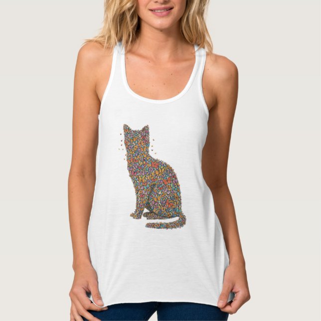 Butterfly Cat Lover Silhouette Art | Graphic Print Linne Med Racerback (Framsida)