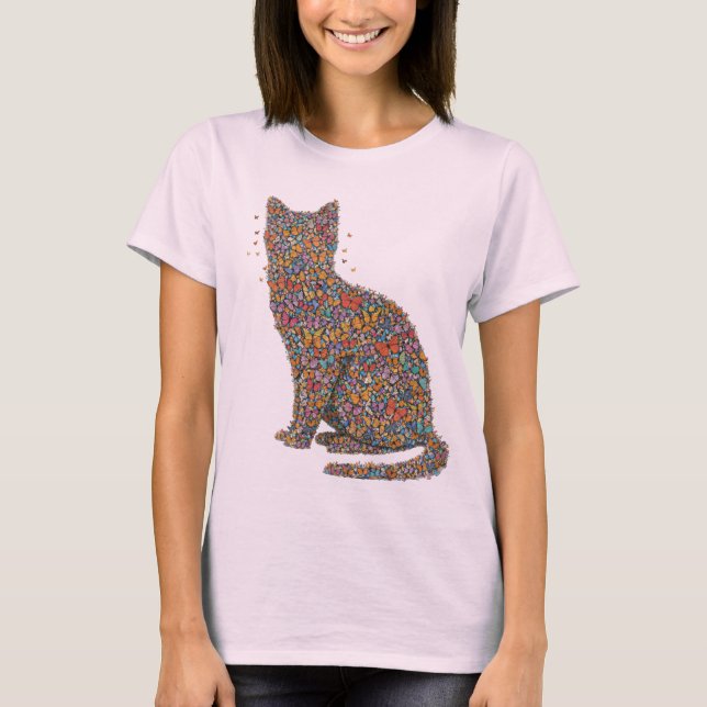 Butterfly Cat Lover Silhouette Art | Graphic Print T Shirt (Framsida)