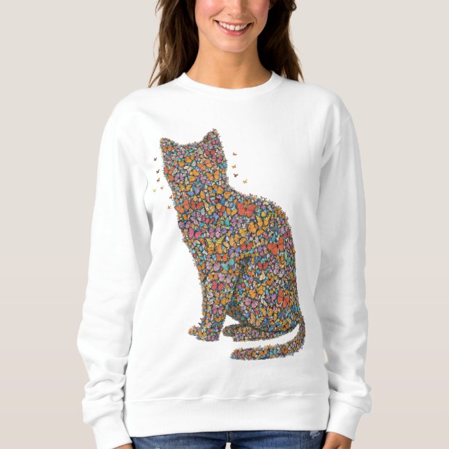 Butterfly Cat Lover Silhouette Art | Graphic Print T Shirt (Framsida)