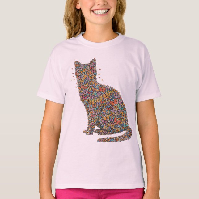 Butterfly Cat Lover Silhouette Art | Graphic Print T Shirt (Framsida)