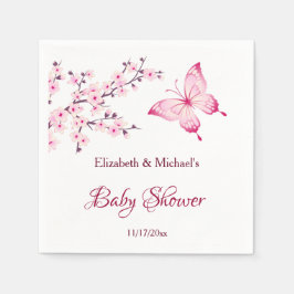 Butterfly Cherry Blommar Rosa White Baby Shower Pappersservett