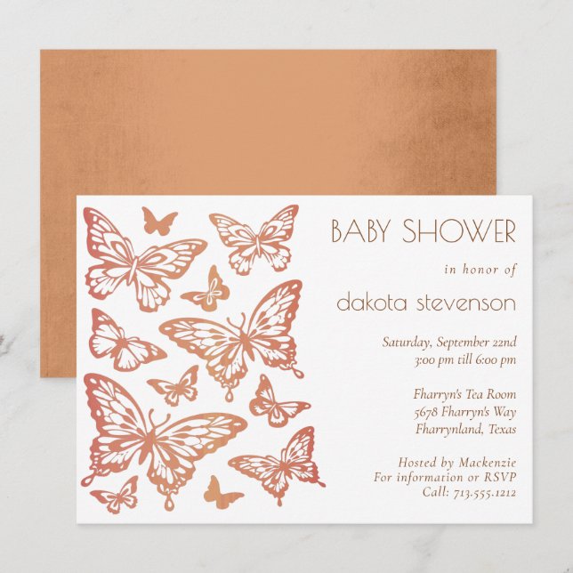 Butterfly Chic Baby Shower | Skadad Orange Inbjudningar (Fram/baksida)