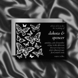 Butterfly Chic Bröllop | Svarta och Silver Grått Inbjudningar