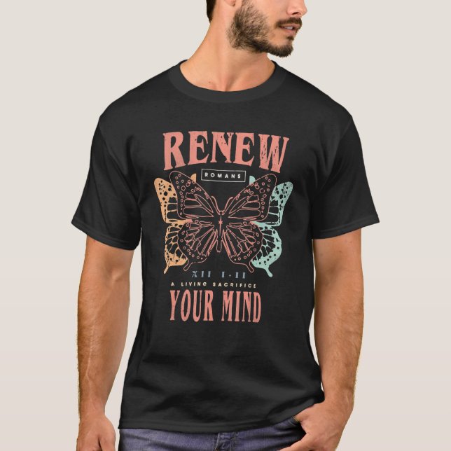 Butterfly Christian Bible Verse Transformed By Chr T Shirt (Framsida)