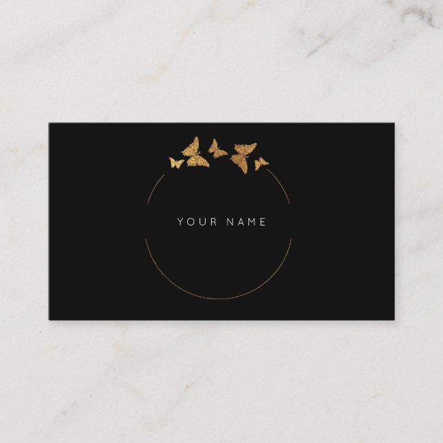 Butterfly Circles Golden Foil Black Vip Visitkort (Framsida)