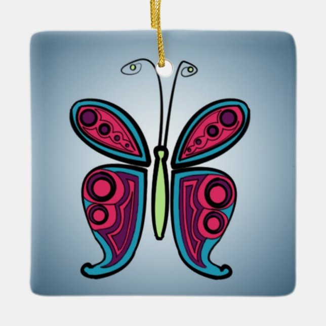 Butterfly Classic Round Sticker Julgransprydnad Keramik (Framsida)