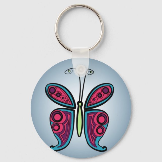 Butterfly Classic Round Sticker Nyckelring (Framsida)