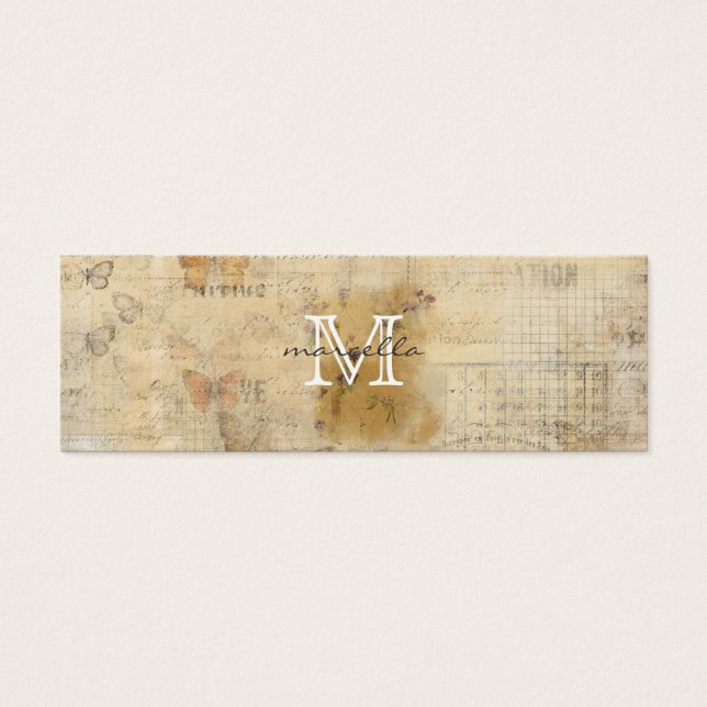 Butterfly collage BAckground Monogram Litet Visitkort (Framsidan)