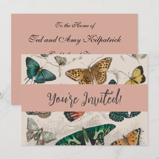 Butterfly Collection Antique Butterflies Inbjudningar (Fram/baksida)