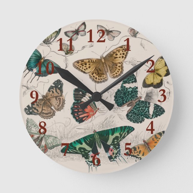 Butterfly Collection Antique Butterflies Rund Klocka (Framsida)