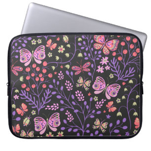 Butterfly Colorful and Flowers Ro söt Laptop Fodral
