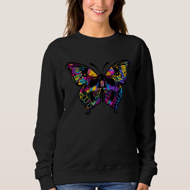 Butterfly colorful skull old school rockabilly ret t shirt (Framsida)