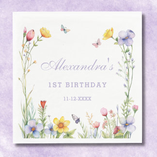 Butterfly Colorful Wildblomma 1st Birthday Party Pappersservett