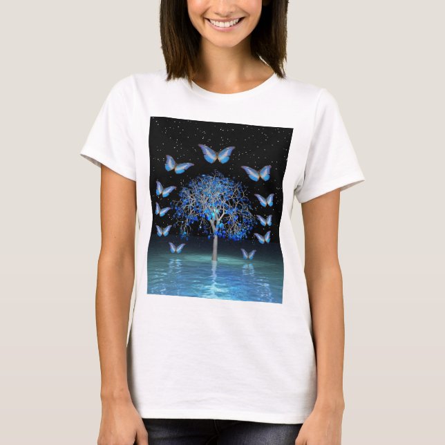 Butterfly Crystal Träd T Shirt (Framsida)