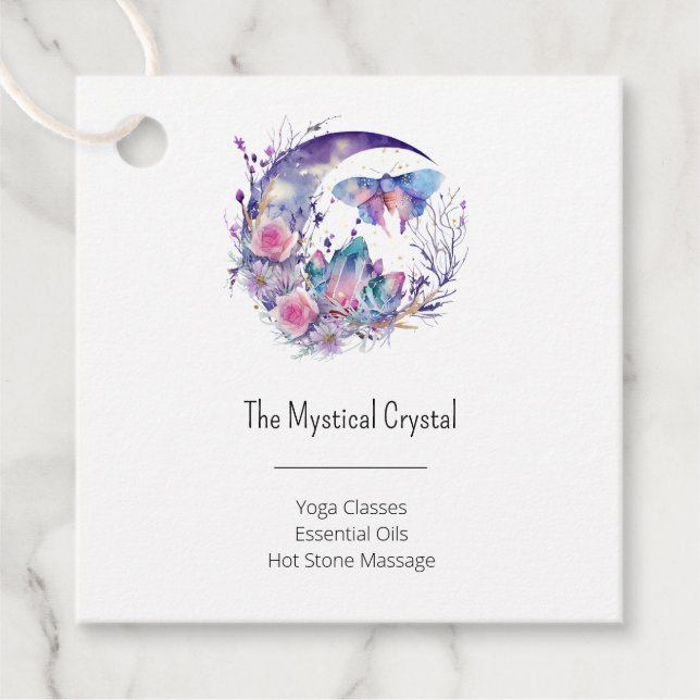 Butterfly Crystals Crescent Måne Flowers Andlig Gåvor Etiketter (Framsida)