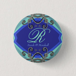 Butterfly Curls Aqua+Blue Monogram Knapp