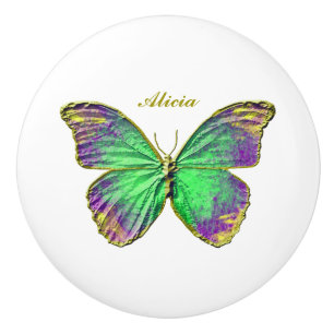Butterfly Custom Name Emerald Lila Ceramic Knob Knopp