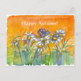 Butterfly Daisy Watercolor Flowers Lycklig Autumn Vykort