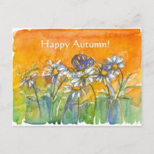 Butterfly Daisy Watercolor Flowers Lycklig Autumn Vykort