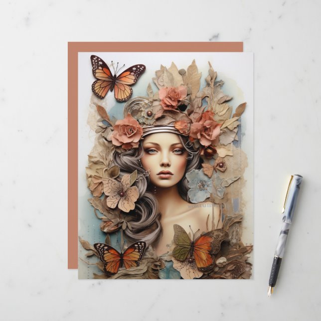 Butterfly Dam med blommor Art Page (Fram/Back In Situ)
