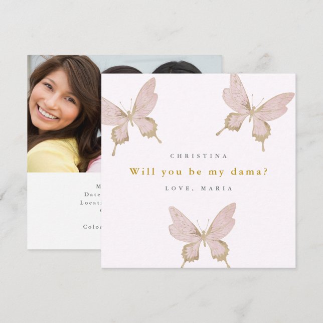 Butterfly Dama Frieri Quinceanera din egen text Inbjudningar (Fram/baksida)