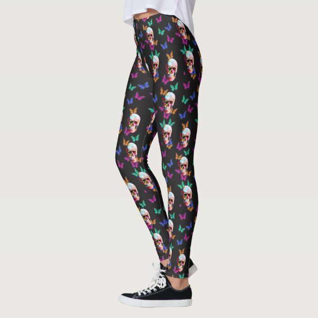 Butterfly Day of the dead Gothic Sugar Skull Leggings (Vänster)