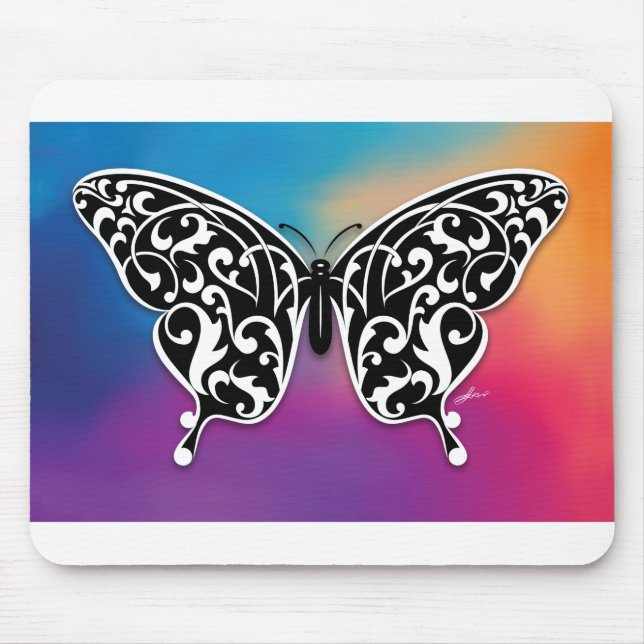 Butterfly Design med Sunset Färg Musmatta (Framsidan)