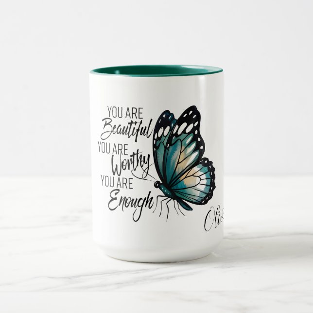 Butterfly Design with Empowering Self-Worth Quote Mugg (Center)