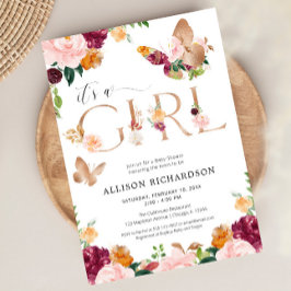 Butterfly Det är en Girl ro guld rosa blommigt bab Inbjudningar