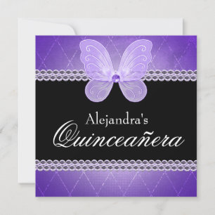 Butterfly Diamonds Lila Quinceanera Inbjudningar
