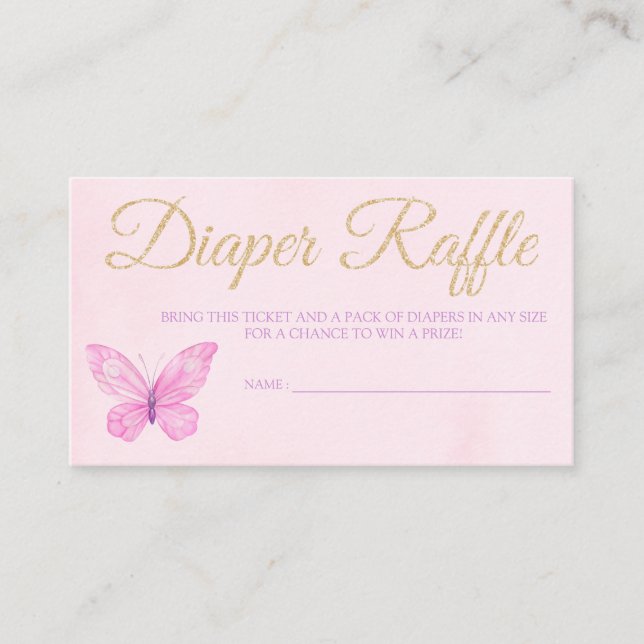 Butterfly Diaper Raffle Biljett för Baby Shower Tilläggskort (Framsida)