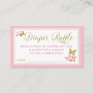 Butterfly Diaper Raffle Biljett, Rosa Guld Visitkort