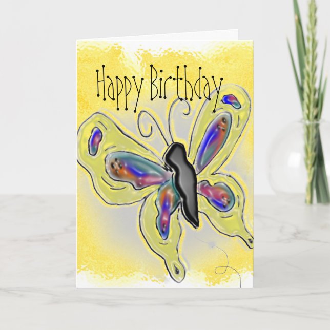 Butterfly Dimensional Gult Birthday Card Kort (Framsida)