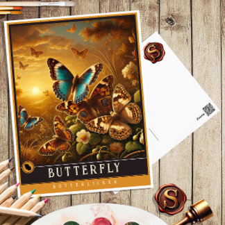 Butterfly | Djurvykort för Vintage av nödfamiljen Vykort
