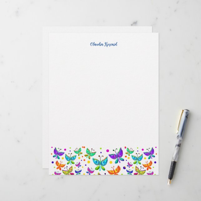 Butterfly Doodles Hand Drawn Boho Nature Brevhuvud (Fram/Back In Situ)
