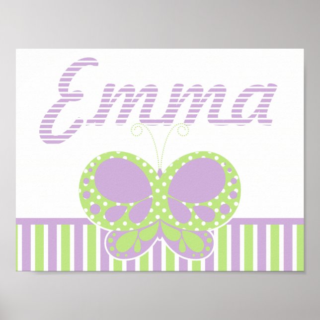 Butterfly Dots Personlig Namn Wall Print 2 Poster (Framsidan)
