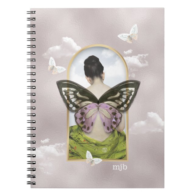 Butterfly Dream Fantasy Collage with Monogram Anteckningsbok (Framsidan)