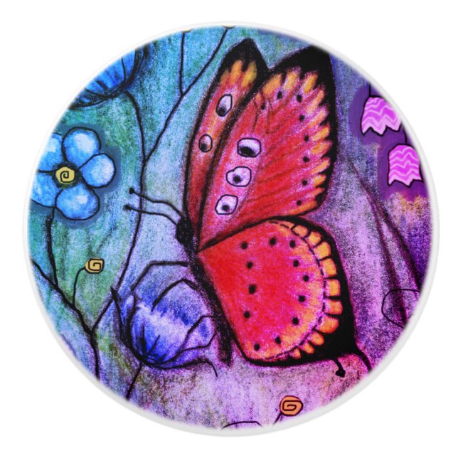 "Butterfly Dream" keramiskt Knob Knopp (Framsidan)