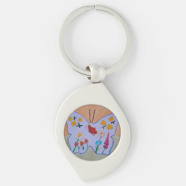 Butterfly Dreaming Metall Swirl Silverfärgad Nyckelring (Framsidan)