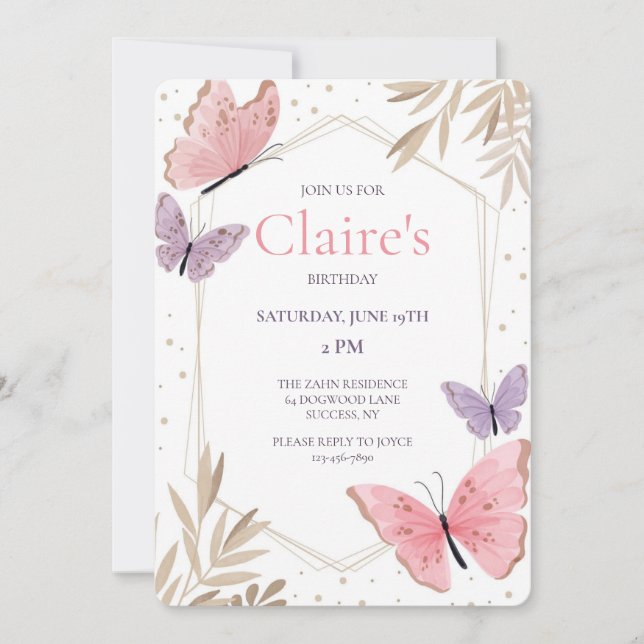Butterfly Dreams Födelsedagsfest Inbjudningar (Framsida)