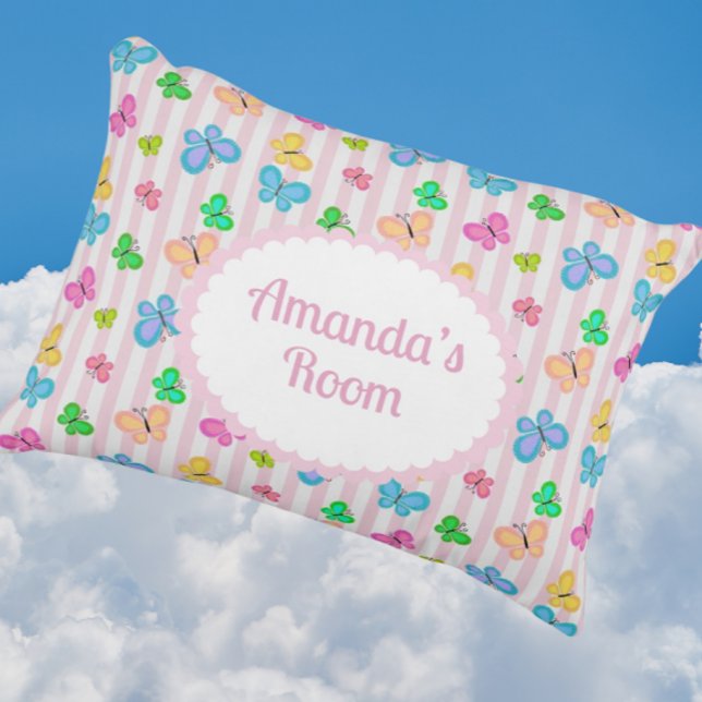 Butterfly Dreams Personalized Pink Stripe  Prydnadskudde (Personalize for someone special!)