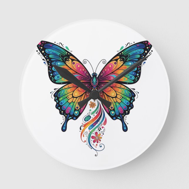 Butterfly Dreams Wall Clock - färgstark natur Rund Klocka (Framsida)