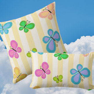 Butterfly Dreams Yellow White Stripe Kudde